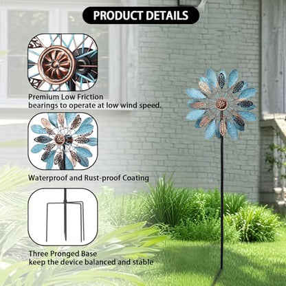 WONDER GARDEN Wind Spinners Outdoor - Metal Wind Spinner Windmill, 4.3 Ft Kinetic Wind Sculpture & Spinners for Yard Patio Lawn Decor - size: 4.2 ft