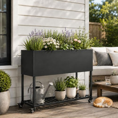 Raised Garden Bed with Wheels, 38" Metal Raised Planter Box with Legs