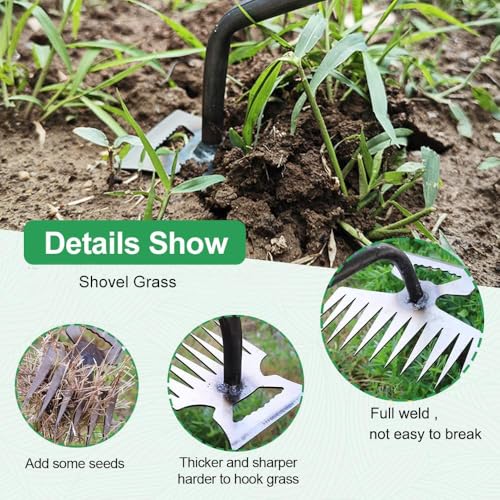 Weed Puller Gardening Hand Weeder Tools,Portable Artifact Uprooting Weeding 6 Teethes Manganese Steel Weed Removal Dual Purpose Manual Hand Pulling Tool for Lawn Garden - color: Green