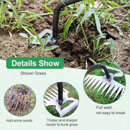Weed Puller Gardening Hand Weeder Tools,Portable Artifact Uprooting Weeding 6 Teethes Manganese Steel Weed Removal Dual Purpose Manual Hand Pulling Tool for Lawn Garden - color: Green