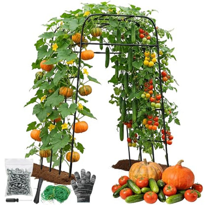 Garden Arch Trellis for Climbing Plants (83" H x 57" L), Metal Cucumber & Tomato Cage, Rustproof Walk-Through Tunnel Support for Pumpkin, Squash, Melon & Rose - style: 83" High x 57" Long (4-Arch)
