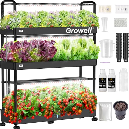 Growell Hydroponics Growing System Kit with 48 Large Buckets, Indoor Garden - size: 3-Tier/48 Large Pods