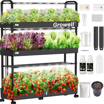 Growell Hydroponics Growing System Kit with 48 Large Buckets, Indoor Garden - size: 3-Tier/48 Large Pods