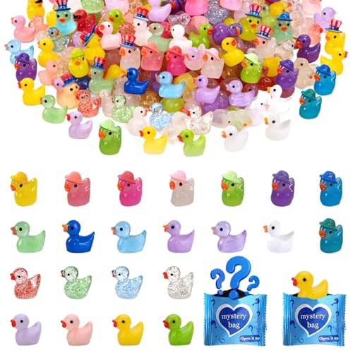 Mini Glow In The Dark Animal Resin Models, Resin Animals Mystery Bags, Individually Wrapped Blind Bags Tiny Animal Figurines, Collectible Mini Animals For Fairy Garden, DIY Crafts (50, Z-Ducks) - color: Z-ducks