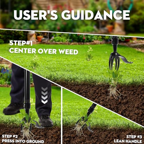 Manual Weed Puller Tool - Reinforced 4-Claw Steel Head - Updated Version Efficient Weed Remover with Long Handle for Garden Weeding - Unbreakable Weeds Effortlessly Without Kneeling