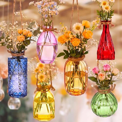 6 Pcs Stained Glass Hanging Propagation Vases, Saturation - color: High Saturation Colorful Series