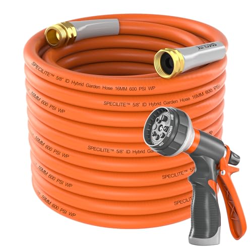 SPECILITE Garden Water Hose 50 ft x 5/8" for yard, Heavy Duty & Flexible - color: 5/8" Orange, size: 50FT