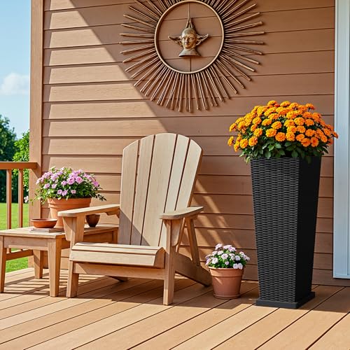 Devoko Resin 32'' Tall Planters, Large Taper Outdoor Planter - color: Black, size: 32" With Trays