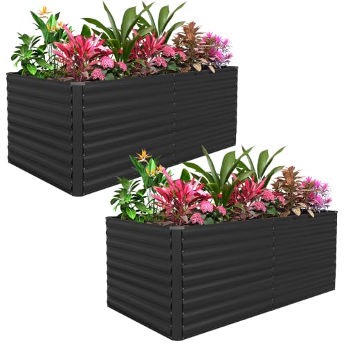 FOOWIN 8x4x2ft Raised Garden Bed Outdoor, Galvanized Steel Garden Beds - color: Black, size: 8x4x2 FT-2PC