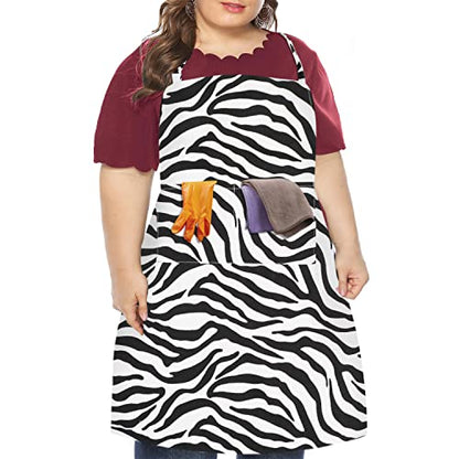 LOLOMLO Oversize Canvas Cotton Apron, Extra Large Aprons with Long Strap, Adjustable Neck Tear Resistant Plus Size aprons - color: Zebra Stripe