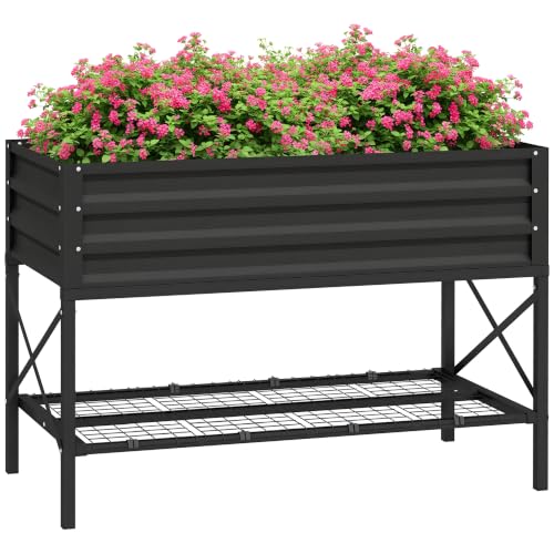 Outsunny Raised Garden Bed with Galvanized Steel Frame, Black - color: Black