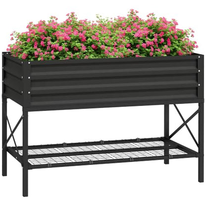 Outsunny Raised Garden Bed with Galvanized Steel Frame, Black - color: Black