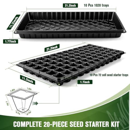 20 Pack Seed Starter Trays Heavy Duty Plastic Seedling Trays kit