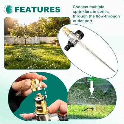 2 Pack Metal Lawn Sprinkler 360° Adjustable Brass Nozzle Spike Base