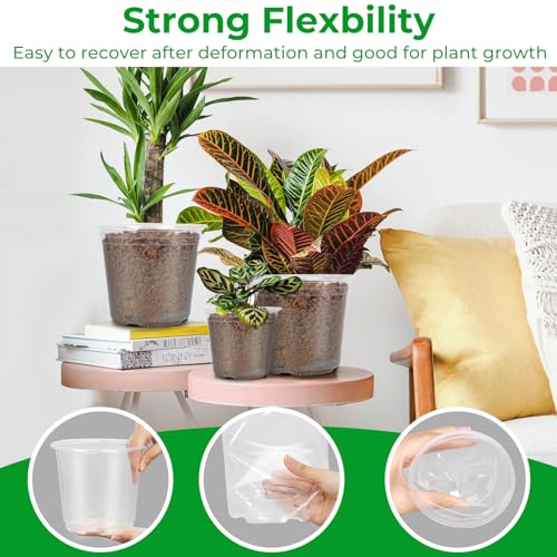 FUIJOL 6/8/10/12 Inch 16 Pack Large Clear Nursery Pots with Drainage - size: 6/8/10/12inch-16Pack