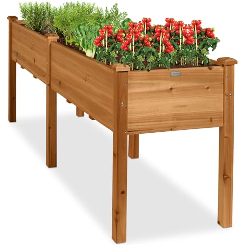 Best Choice Products 72x24x30in Raised Garden Bed, Elevated Wood Planter Box Stand for Backyard, Patio, Balcony w/Divider Panel, 6 Legs, 300lb Capacity - Acorn Brown - color: Acorn Brown, size: 72x24x30in
