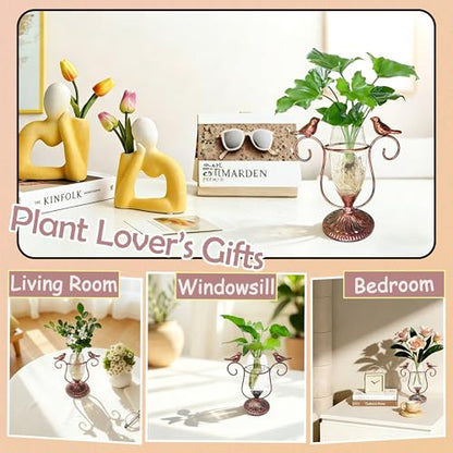 Desktop Plant Propagation Station, Plant Terrarium with Metal Stand - color: Copper Bird, size: 7.1"×6.6"