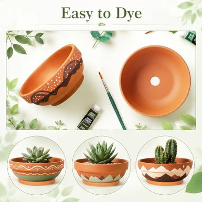 Laerjin Terracotta Pots, 6.43 Inch Shallow Planters with Saucers, 6 Pack - size: 6.43 inch+saucer