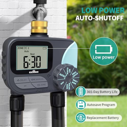 Sprinkler Timer, Water Timer for Garden Hose, Irrigation Timers Controller for Outdoor Plants Lawn, Hose Timers for Watering with Rain Delay/Manual/Automatic Watering System, Brass Inlet 2 Outlet