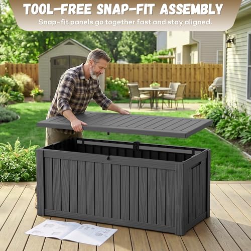 EasyUp 180 Gallon Deck Box, Waterproof& UV Resistant, Black - color: Black, size: 180 Gallon