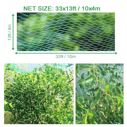 Bird Netting for Garden, 13 x 33Ft Anti Bird Net with 50 Ties and 20 Tacks