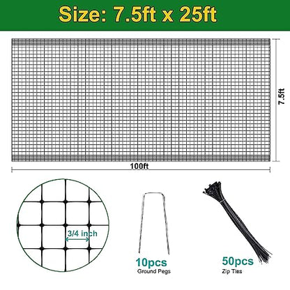 KLEWEE Bird Netting, 7.5x25 FT Heavy Plastic Duty Garden Netting Deer Fence - size: 7.5 x 25 FT