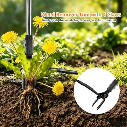 Weed Puller Tool Stand Up Hand Weeder Tool with Adjustable Long Handle, Weed Remover with Steel Head, Remove Weeds Root Easily without Bending, Pulling or Kneeling for Lawn Yard Garden (4 CLAWS) - size: 4 CLAWS