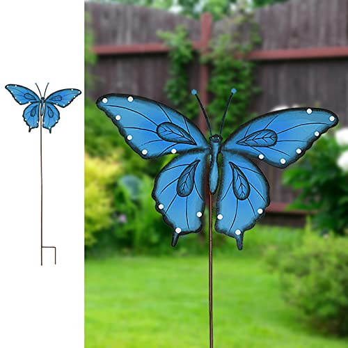 Metal Garden Stakes Spring Yard Sign Decorative Plant Stake Lawn Art Patio Decor Pathway Ornaments Indoor Outdoor Decoration (Blue Butterfly) - color: Blue Butterfly
