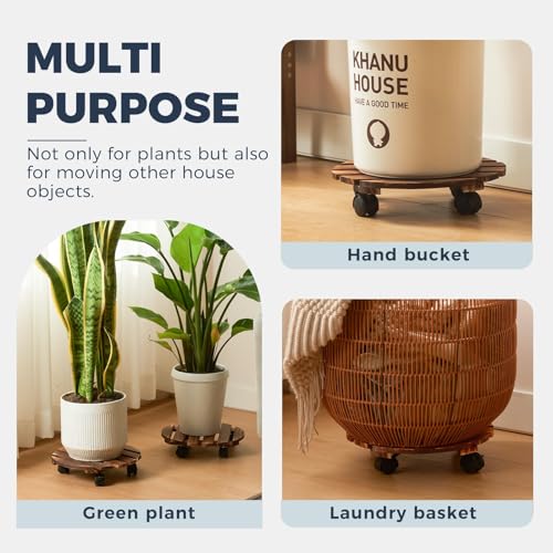 Bamworld Plant Caddy 12 Inch with Locking Wheels 4 Pack - size: 12inch-Round-4 pack
