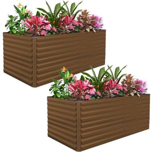 FOOWIN 8x4x2ft Raised Garden Bed Outdoor, Galvanized Steel Garden Beds - color: Brown, size: 8x4x2 FT-2PC