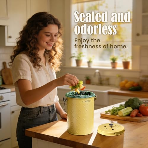 AOSION Countertop Compost Bin Kitchen,Odorless Indoor Compost Bin with Lid - color: Yellow