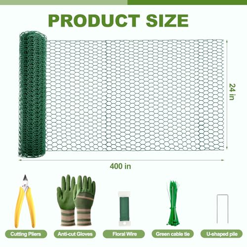 Plant Protectors from Animals with Extra Wide 24" Chicken Wire - 400" Long Complete DIY Metal Mesh Kit for Large Garden & Craft Projects - size: 24*400 Inch
