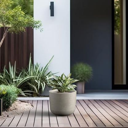 Kante Large Round Capsule Weathered Concrete Planter 13.2" Dia, Outdoor - color: Weathered Concrete, size: 13.1"Dia (Single)