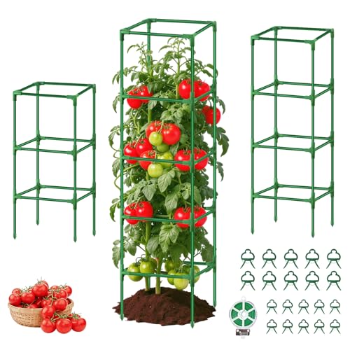 3 Pack Square Tomato Cage Heavy Duty Rust-Resistant Metal Tomato Trellis