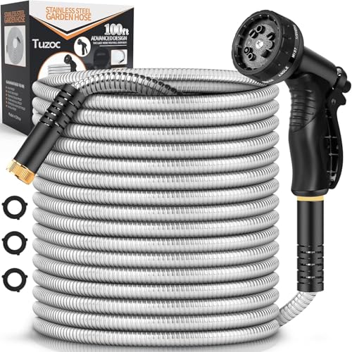 Rcfunkid Garden Hose 100FT No-Kink Metal Hose With 10 Function Nozzle Tough - size: 100FT