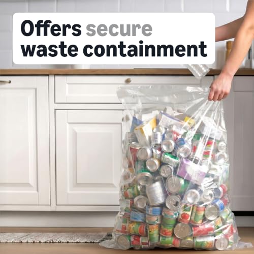 Amazon Basics 55 Gallon Trash Bags, Heavy-Duty Construction, Leak Resistant, Unscented, Clear, 50 Count (Previously AmazonCommercial brand)