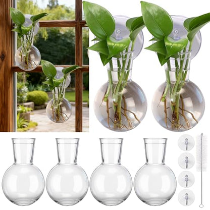 Baderke 6 Pack Suction Cup Vase, Window Propagation Glass Planter, Bulb