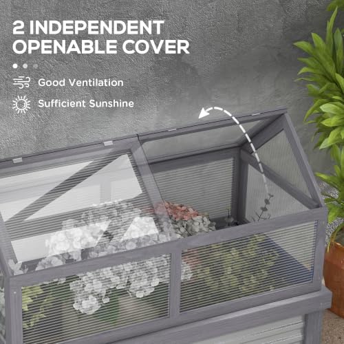 Outsunny Raised Garden Bed, Polycarbonate Mini Greenhouse, Gray - color: Gray