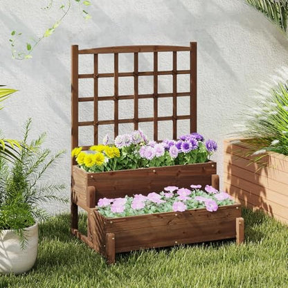 HAPPYGRILL Raised Garden Bed with Trellis & Legs