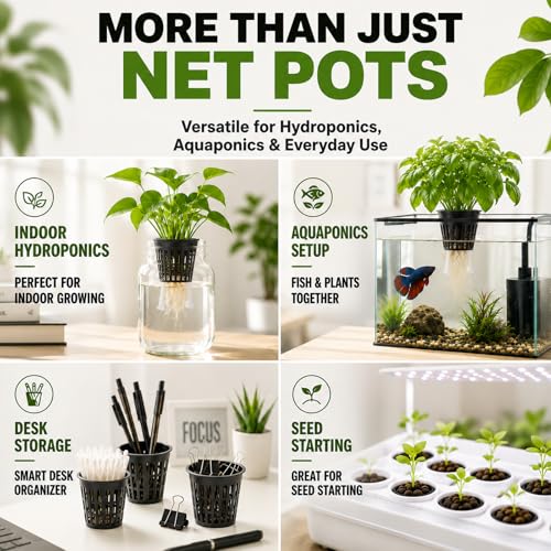 Net Cups Hydroponics 24 Pack, 3 Inch Mesh Pots with Wick Cord - color: Blacks