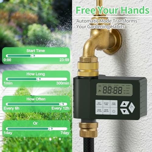 Hose Faucet Water Timer for Outdoor Garden with Brass Inlet, Ortis Programmable Sprinkler Timer with Rain Delay/Manual/Automatic Mode, IP67 Leak-Proof Design for Lawn Yard, 1 Outlet