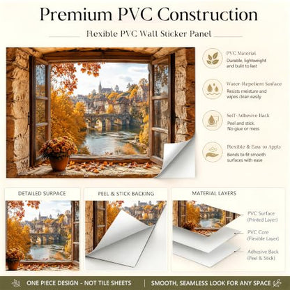 Autumn Village Backsplash Sticker 17.3 x 28 in Peel and Stick PVC - color: Colorful1601