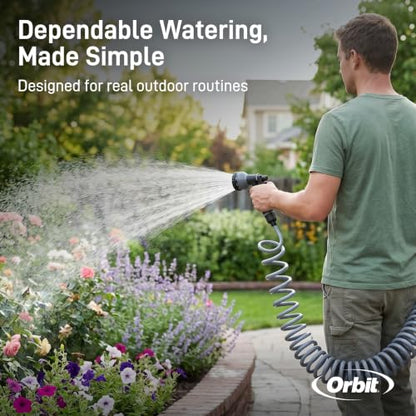 Orbit 26382 Coil Garden Hose, 25 Feet, with 8-Pattern Hose Nozzle (Gray) (Pack of 2) - color: Gray, size: 25 ft (Pack of 2)
