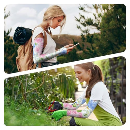 YPHCDO Gardening Sleeves for Women Sun Protection Cooling Arm Sleeves - color: Hydrangea Bird Pink