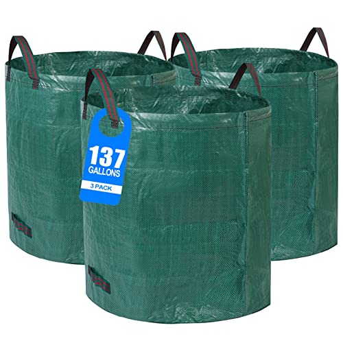 3 Pack 137 Gallons Reusable Yard Waste Bags Lawn Leaf Bags - style: 3pcs 137 gallons bags with double bottom