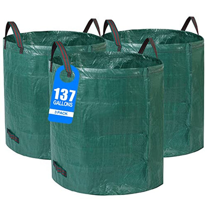3 Pack 137 Gallons Reusable Yard Waste Bags Lawn Leaf Bags - style: 3pcs 137 gallons bags with double bottom
