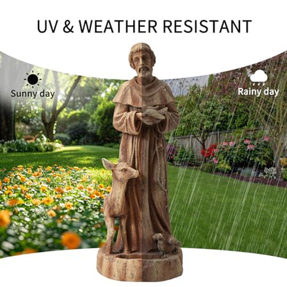 YOLENY 25" Saint Francis Statue with Bird Feeder, Outdoor Garden Decor - size: 25 Inch-Brown St Francis