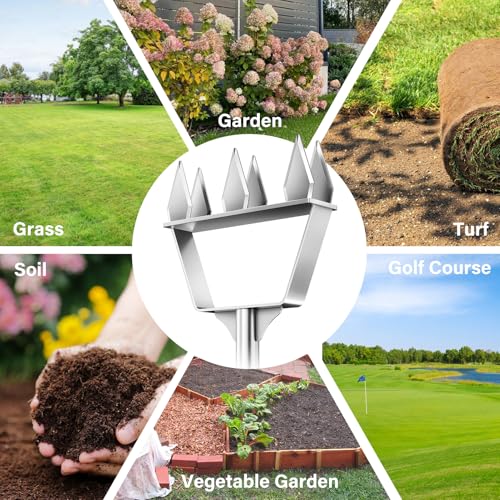 Heavy Duty Steel 6 Conical Spike Lawn Aerator for Compacted Clay, Non-Clog - color: BLUE
