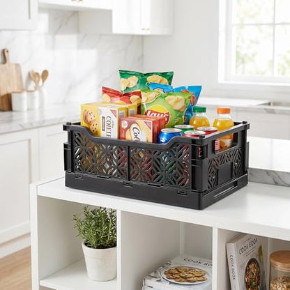 6-Pack Collapsible Plastic Storage Baskets, Stackable Bins with Label Slots