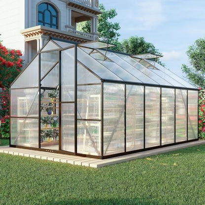 8x12 FT Outdoor Greenhouse with Roof Vent, Dark Gray - color: Dark Gray, size: 8×12FT